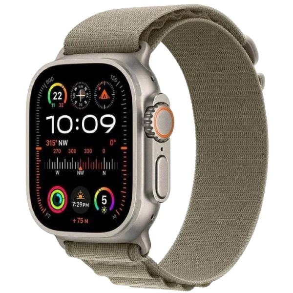 Apple Watch Series Ultra 2 49mm Natural Titanium Case with Olive Alpine Loop S